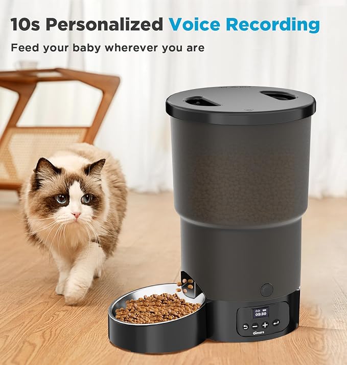 Gimars 5L/20 Cups Automatic Cat Feeder, Programmable 1-6 Meals Cat Food Dispenser with Stainless Steel Bowl, Easy Setup, Dual Power Supply,10s Meal Call Timed Pet Feeder for Cats and Small Dogs