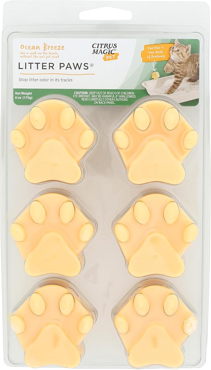 Citrus Magic Pet Odor Eliminator Litter Paws, Ocean Breeze, 6 Paws | Odor Absorber for Cat Litter Boxes, Air Fresheners for Home with Pets
