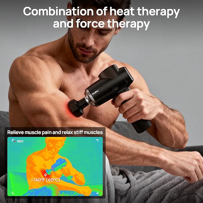 Professional Muscle Massage Gun with Heat, Portable Handheld Muscle Massager, Percussion Back Body Masajeador 12mm Amptitude for Athletes, Runner, Gifts for Men Women