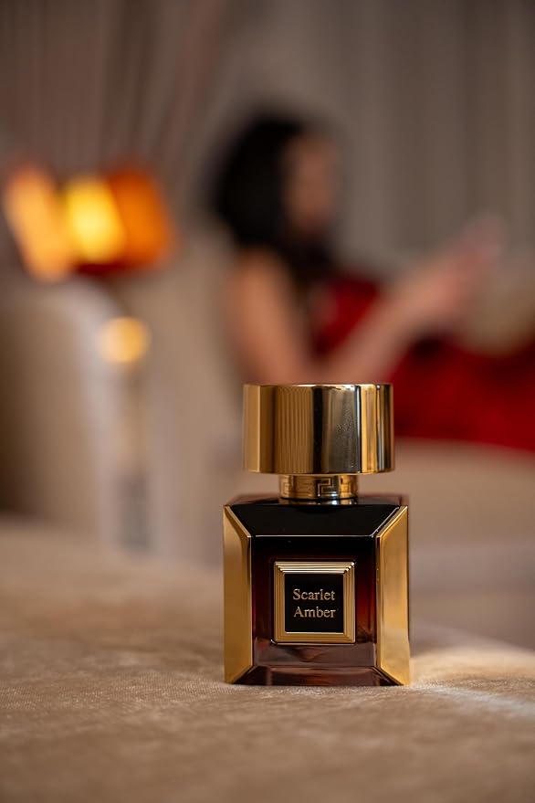 KORBAJ PARFUMS Scarlet Amber - Arabian Perfume for Women and Men, Extrait de Parfum Mens Cologne with Mandarin, Ozonated Notes-Jasmine, Lily of the Valley, May Rose - Caramel, Vanilla Perfume 100ml