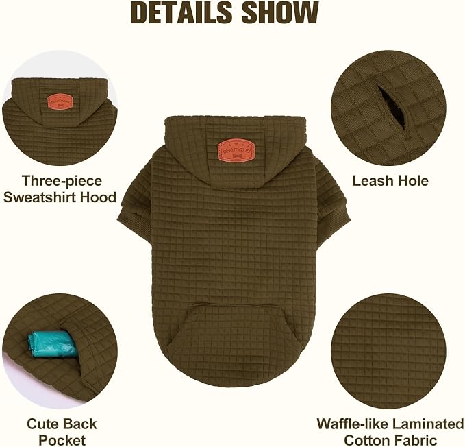 BEAUTYZOO Dog Hoodies Sweater for Medium Dogs, Waffle‑Like Laminated Coat | Warm Dog Sweatshirt with Pocket & Leash Hole, Pullover Clothes for Girl Boy Dogs, Stretchy & Easy‑On‑Off, Bulldogs Pitbulls