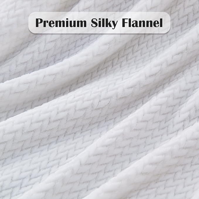 NEWCOSPLAY Fleece Leaves Pattern Queen Blanket, White, 90"x90" | Super Soft Throw Blanket, Lightweight Cozy Bed Sofa Blanket, Premium Silky Flannel Fleece, Travel Blanket for All Season Use