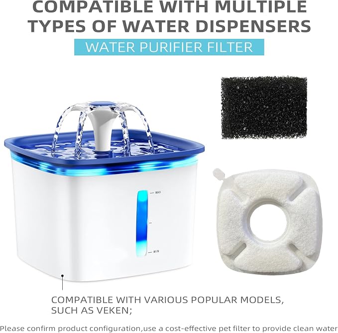 Cat Water Fountain Filter Pet Drinking Fountain Filter, Compatible with 67/95/135/85oz Automatic Pet Dispenser, Triple Filtration Dog Fountain Filter, 4 Pack (4 Carbon Filters+4 Sponge Filters)