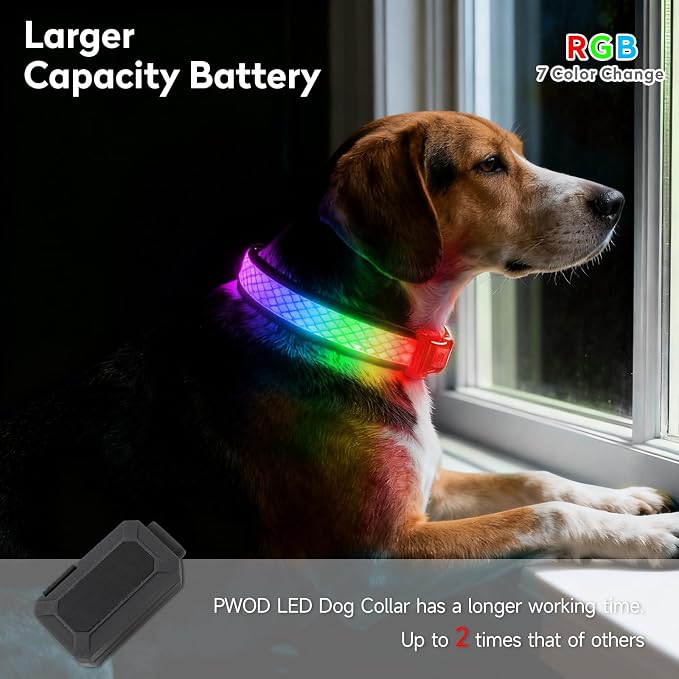 LED Dog Collar, Light Up Dog Collar,for Night Walking(Medium,Red) | Adjustable,Bright RGB 7 Colors Light Glowing Collar,Waterproof,Nylon,Soft,For Medium and Large Dogs,USB C to Charge