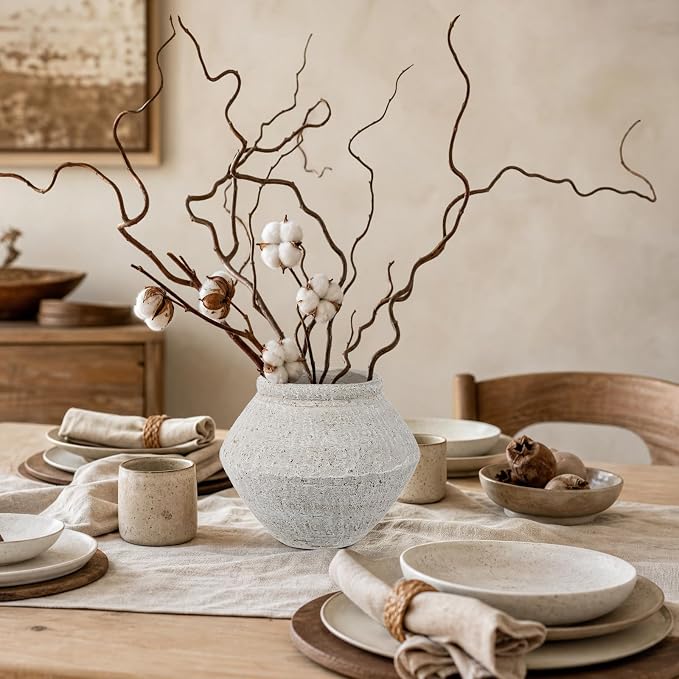 Briful Rustic Ceramic Vase 6'' Decorative Farmhouse Table Vase, Off White | Weathered Light Clay Urn Pottery for Shelf Decor, Entryway Console, Bathroom Vanity, Coffee Table Centerpiece, Faux Floral