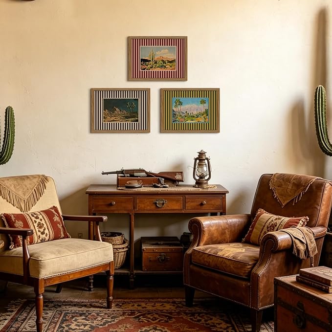 Western Desert Wall Art Vintage Southwestern Wall Decor Boho Cactus Prints | Western Landscape Canvas Pictures Southwest Painting Nature Posters Modern Artwork for Bedroom Bathroom 12x16x3 Inch Framed