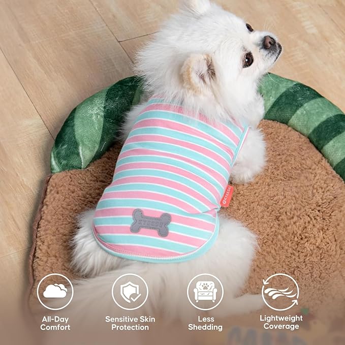 KYEESE 2Pack Cotton Dog Shirt for Small Medium Dogs Soft Striped Tank Top | Reflective for Safety, Lightweight & Breathable, Gentle on Sensitive Skin, Stretchy & Free to Move, Comfortable Daily Wear