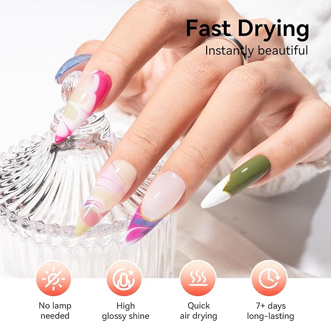 Classic Red Green Blue White Nail Polish Set with Clear Base & Top Coat, French Nail Polishes Non-Gel for All Seasons, Castor Oil, Quick Dry, Vegan,Hema-free, DIY Nails Art Gift for Women