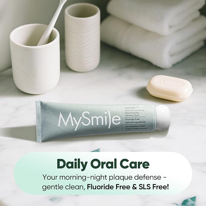MySmile Teeth Whitening Strips 14 Treatments with Fluoride Free Toothpaste 4.2oz, Infused Hydroxyapatite, Includes Natural Ingredients, Helps Strengthen Enamel, Whiten Teeth, Fresh Mint