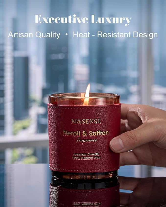 M&SENSE Neroli Saffron Vegan Soy Candle | Non Toxic, 10oz, 42-Hour Long Burning, Winter Aromatherapy, Stress Relief