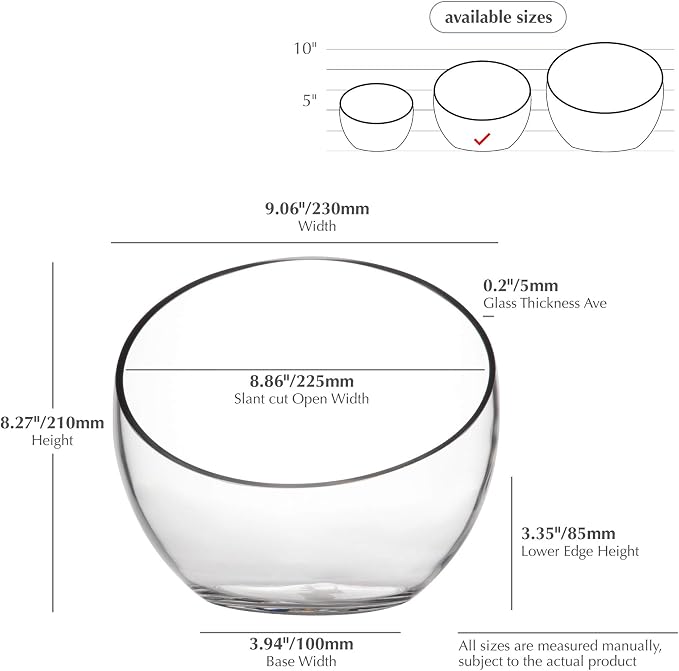 WGV Slant Cut Bowl Glass Vase Bulk, Width 9", Height 8.25", Clear Terrarium, Candy Dish, Fruit Jar, Floral Container for Wedding Party Event, Home Office Decor, 4 Pieces