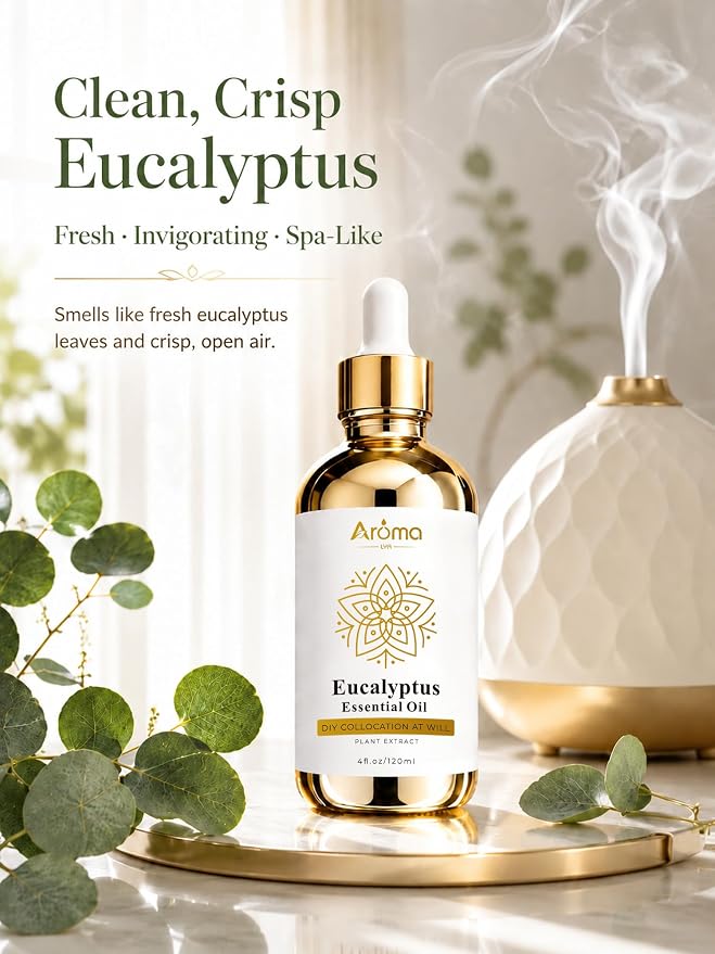 Eucalyptus Essential Oil 4 Fl Oz - Made in USA | Clean, Crisp Eucalyptus Fresh · Invigorating · Spa-Like
