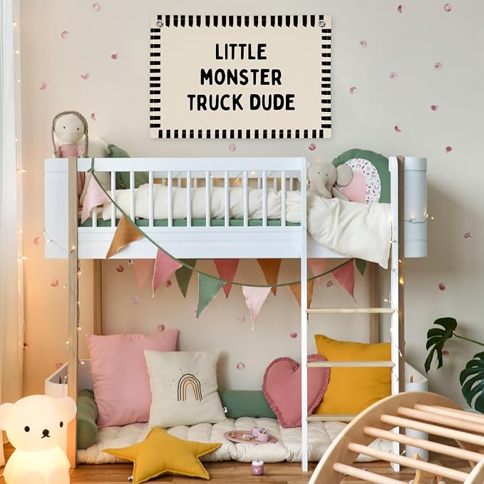 XYDEG Monster Truck Room Decor, Little Monster Truck Dude Canvas Banner Flag Wall Decor, Boy Nursery Wall Hanging Flag Decorations for Kids Boy Nursery Toddler Room Bedroom Playroom, 30x20 Inch