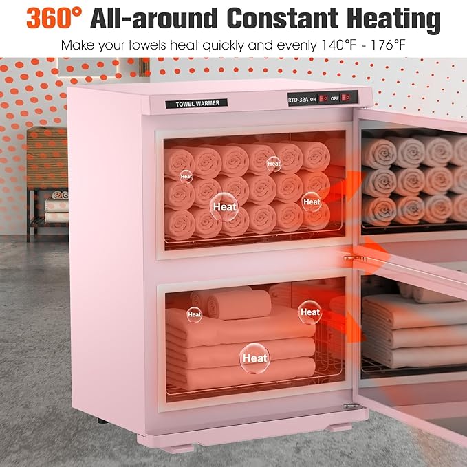 Large 32L Hot Towel Warmer Cabinet for Estheticians, Professional Double Door Towel Heater for Massage, Babers, Facial Spa, Hair Salon, Bathroom