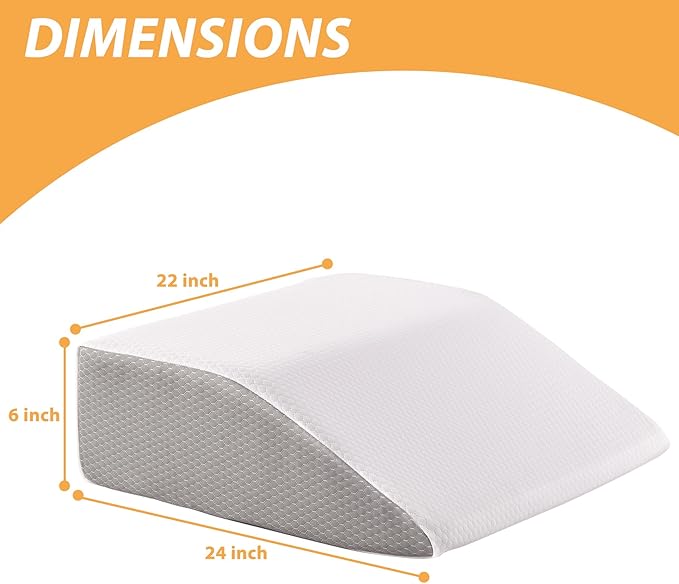 Bedluxe Leg Elevation Pillows, Leg Pillows for Sleeping, Cooling Gel Memory Foam Top, Wedge Pillow for Legs, Leg Wedges for Circulation, Swelling, After Surgery - Removable Cover (6 Inch, White/Grey)
