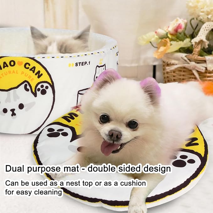 寵幸 Ramen Noodle Cat Bed, Soft Warm Washable for Cats Dogs | Creative Pet Nest, Indoor Use, Removable Cushion, Multi-Size Fit, Dog & Cat Dual Use