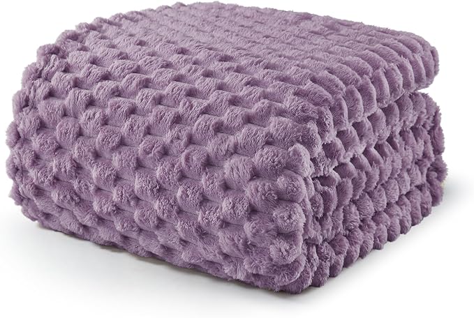 Exclusivo Mezcla 3D Fleece Twin Size Blanket for Bed, Grayish Purple | Extra Soft Fuzzy Plush Lightweight Bed Blankets, Cozy Fluffy Decorative Blankets for All Seasons, 60x80 Inches