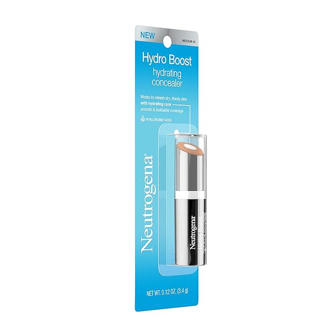 Neutrogena Hydro Boost Hydrating Concealer Stick, Oil-Free, Lightweight Cover-Up Makeup with Hyaluronic Acid Refreshes Dry Skin & Provides Buildable Coverage, 40 Medium, 0.12 Oz