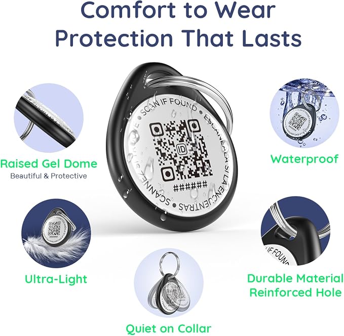 QR Code Dog Tag and Cat Tag, Scan to Reunite Faster, Waterproof and Durable, Lightweight and Quiet, Updatable Contact Info, with Trail Guide Pet Character Design