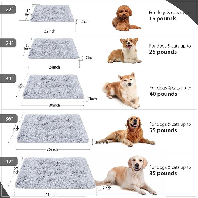 Small Dog Bed Crate Pad 24", Washable Puppy Beds, Plush Pet Mat Grey | Ultra Soft Cozy Sleeping, Machine Washable, Anti-Slip Bottom, Kennel Pad 24*18", Easy to Care, 25lbs