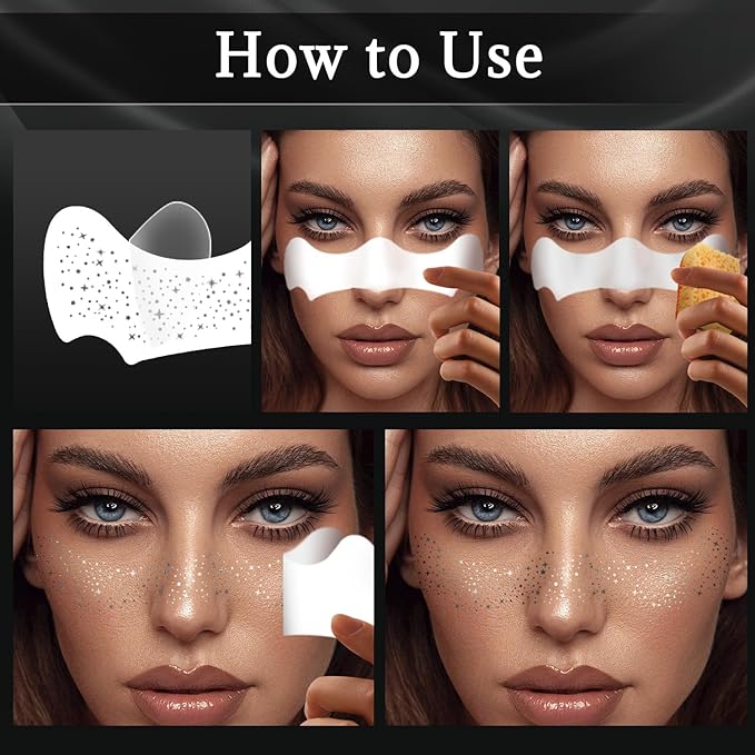 24 PCS Silver Glitter Freckles Face Tattoos Face Glitter Makeup Speckles Patches, Halloween Tattoos Cosplay Party Makeup Accessories for Women Girl, Cosmetic Glitter for Face