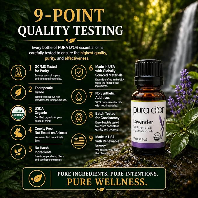 PURA D'OR Organic Sweet16 Essential Oils Set - 16x 10mL Wood Box Aromatherapy Gift Set - 100% Pure Therapeutic Grade for Relaxation and Wellness (Lavender, Rosemary, Turmeric, Ylang Ylang & More)