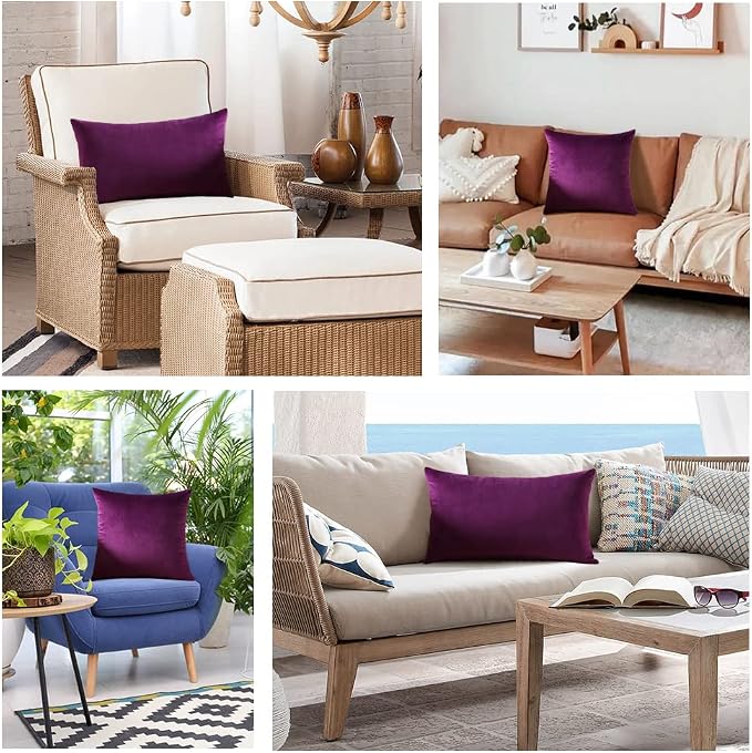 Artscope Luxury Velvet Pillow Covers Super Soft Decorative Square Throw Pillow Covers Case Cushion Covers for Sofa Couch Bedroom Car Decor 16x16 Inch Eggplant Purple