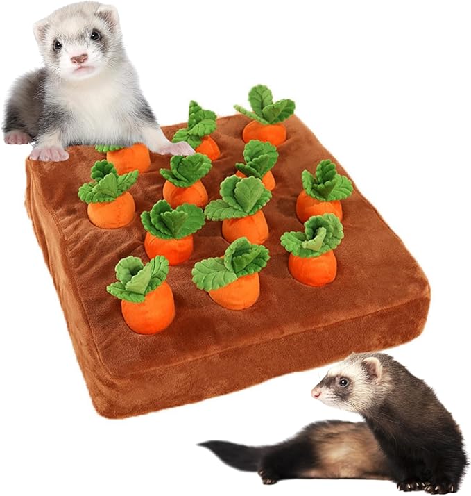 Ferret Foraging Toys Novelty Carrot Snuffle Mat Interactive Pet Treat Enrichment Toys for Small Animals Bunny Rabbit Chinchilla Guinea Pig Hamster (12Carrot)