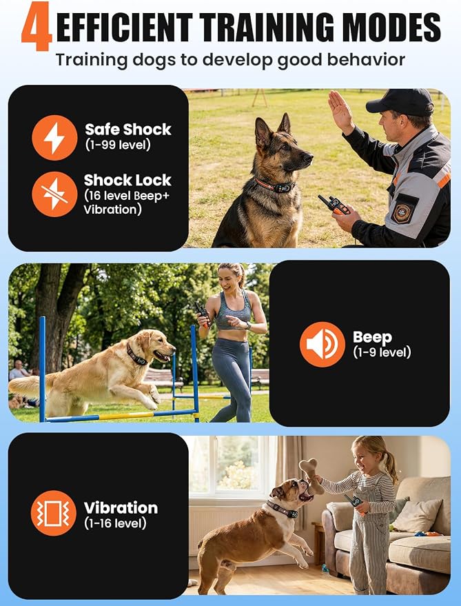 2-in-1 Dog Bark Collar & Shock Collar, IPX7 Waterproof E Collars with AI Anti-Bark/Beep/Vibration/Shock/no Shock for Small Medium Large Dog(5-120Lbs), Dog Training Collar with 3300FT Remote