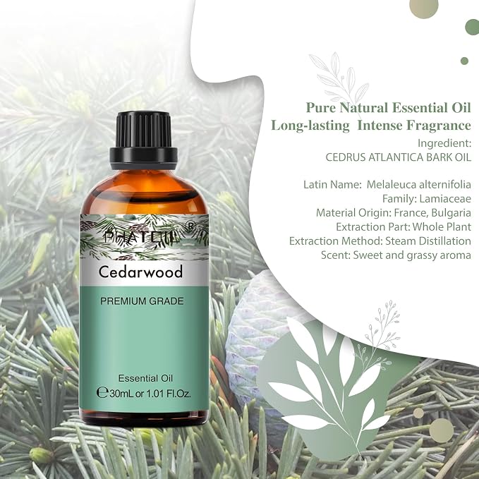 Cedarwood Essential Oil, 1.01Fl.Oz (30ML) PHATOIL Pure Essential Oil Singles for Aromatherapy Diffusers, Humidifiers, Great for DIY Candle and Soap Making, Gift for Friend