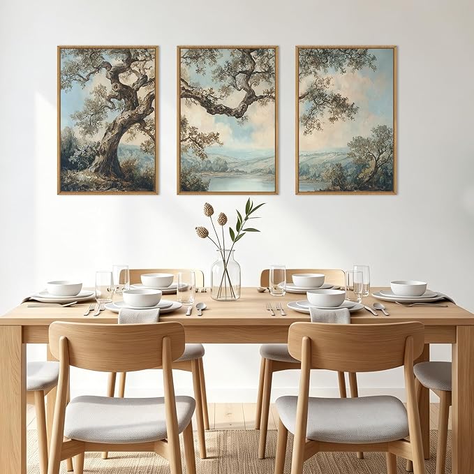 BINCUE Framed Vintage Tree Wall Art Set Neutral Landscape Wall Decor 16x24 | Mountains Lake Artwork,Rustic Forest Paintings,Botanical Wall Pictures,Abstract Tree Prints for Living Room Bedroom Office