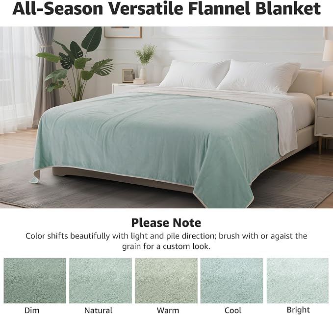 LOOBANI Waterproof Blanket for Queen Bed, Reversible Soft Flannel, 80"x90" | Waterproof Dog Blankets for Large Dogs, Spill-Proof Couch Cover for Family Movie Nights, Camping, Travel, Noise Free, Green