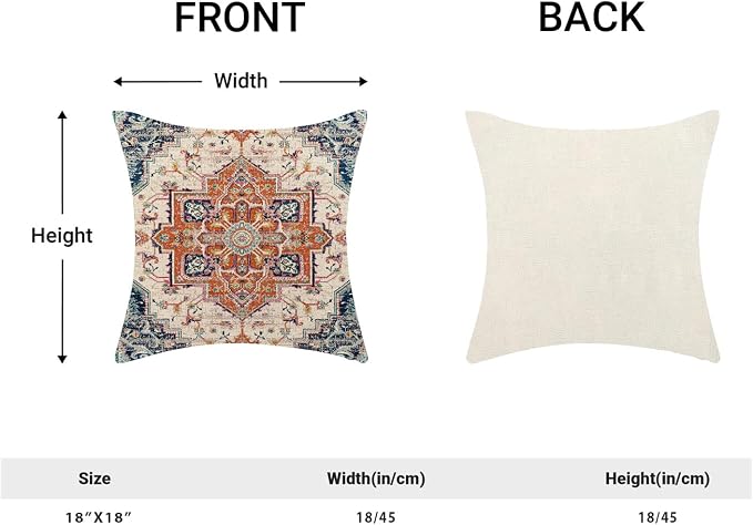 AEIOAE Boho Pillow Covers 18x18 Inch Set of 2,Carpet Pattern Throw Pillows Case,Navy Blue Orange Ethnic Design Outdoor Decorative Square Linen Farmhouse Decor Cushion Covers for Home Sofa Bed Couch