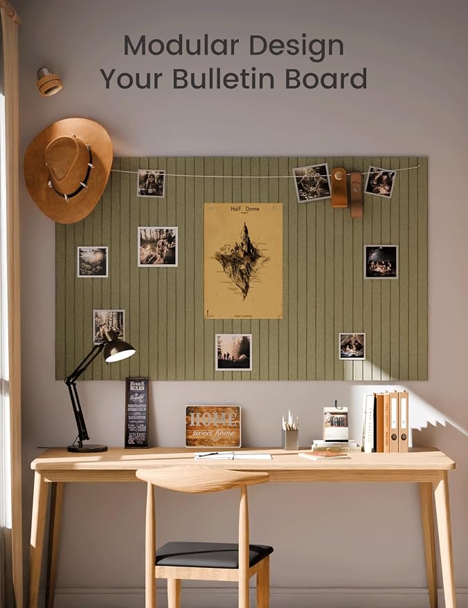 Fluxynara 48" x 36" Large Felt Bulletin Board, Olive Green | 12 Pack Cork Board Alternative with 60 Safe Adhesive Tabs, Pin Boards for Wall Decor, Home, Office, Classroom,Dorm