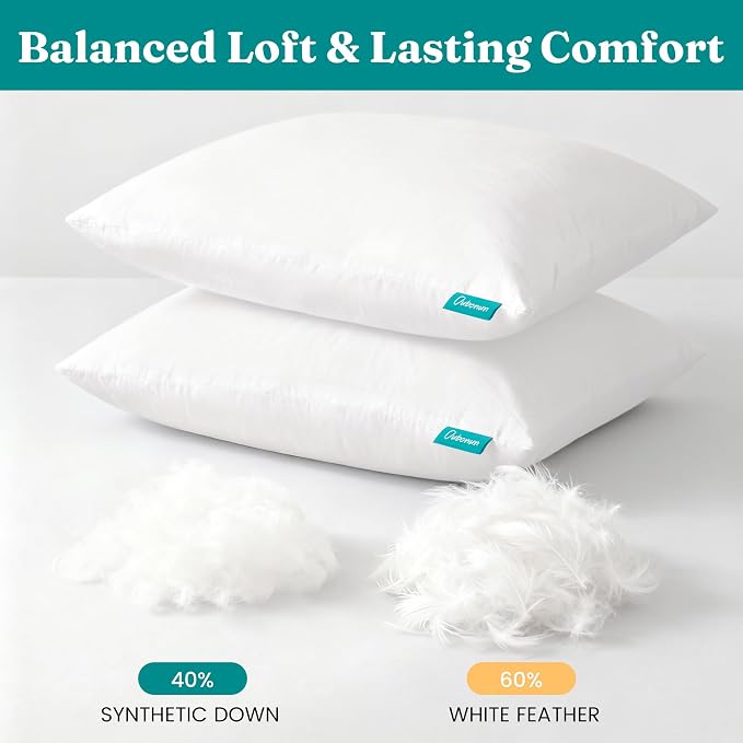 Oubonun 16x16 Feather Down Throw Pillow Inserts, 100% Cotton Cover, Medium Firm Decorative Pillow Inserts for Couch, Sofa, Bed, Chair (Set of 2)