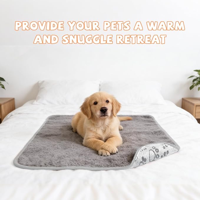 YUEPET 2 Pack Waterproof Dog Blankets, Washable Puppy Blankets 23 x 16 in | Grey Paw Print Pair, Reversible Fleece Throw, Heat-Reflective Mylar, Bed/Sofa/Car Protection, Small/Medium Dogs and Cats