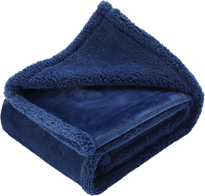 Dog Blanket, Waterproof Reversible Sherpa Fleece Throw Blanket, Furniture Cover for Bed, Couch, Sofa Protection from Liquid Pee and Pet Fur of Puppy, Cat (Navy Blue S28*39inches)
