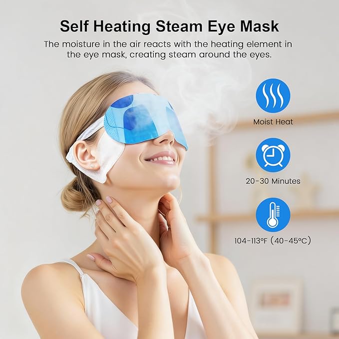 5 Packs Steam Eye Masks For Dry Eyes, Eye Heating Pad Warm Compress For Eyes Stress Relief, Disposable Heated Eye Mask Travel Essentials, Spa Relaxing Self Care Gifts For Women (Large, Unscented)
