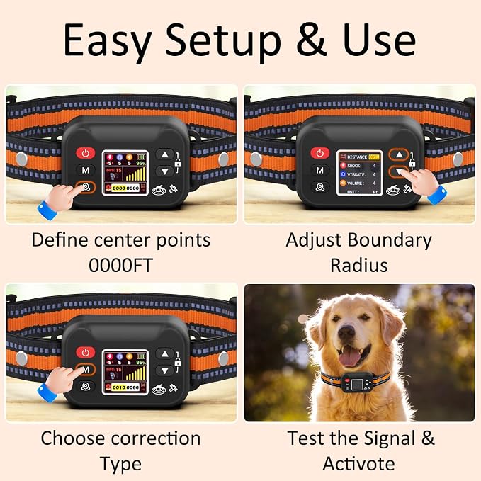 GPS Dog Collar, Wireless Electric Dog Fence Collar with 3 Correction Modes IP67 Waterproof for Pets Over 15 Lbs Outdoor Use Only