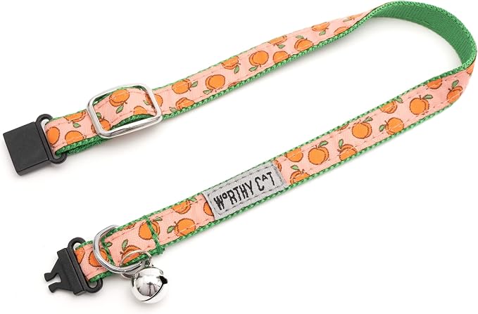 THE WORTHY DOG Characters Patterns, Breakaway Cat Collar with Bell,Peach