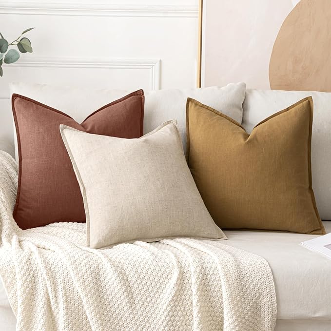 MIULEE Decorative Linen Pillow Covers 18x18 Inch Autumn Glaze | Boho Farmhouse Fall Autumn Couch Throw Pillows for Bed, Pack of 2 Accent Modern Pillowcases, Sofa Livingroom Home Decor