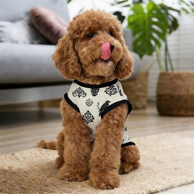 Halloween Pet Vest Crow Branch Pet Shirts Medium | black skull Dog Shirt Vest cute pet Sleeveless Vests Ice Silk Dog T-Shirts holiday Dog Clothes Halloween Canine Wear
