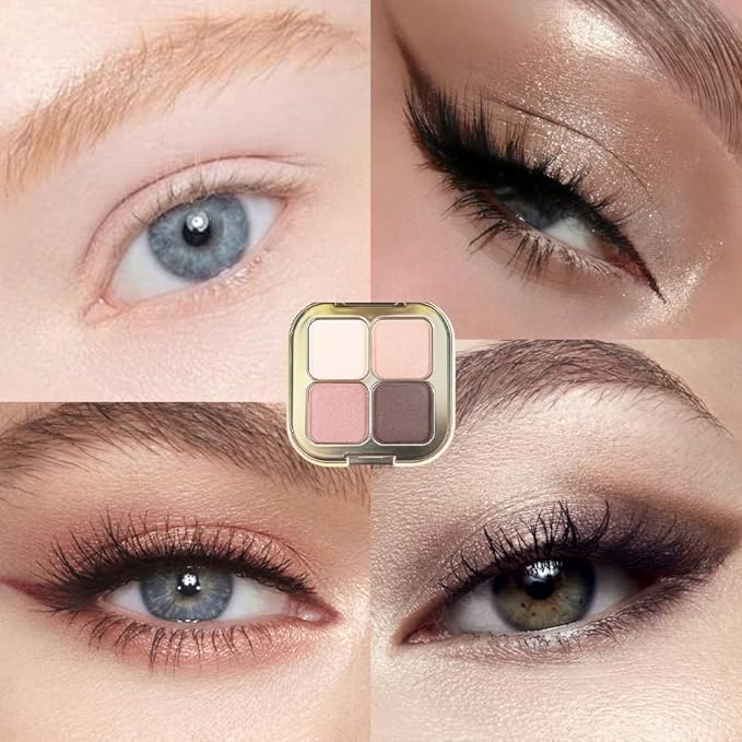 Nude Champagne Brown 4Colors Eyeshadow Makeup Palette with Mirror,Natural Neutral Powde Eye Shadow Palettes for Older Women,Long Lasting Naturing-Looking,Lightweight Eye Makeup Kit Travel Size,Vegan