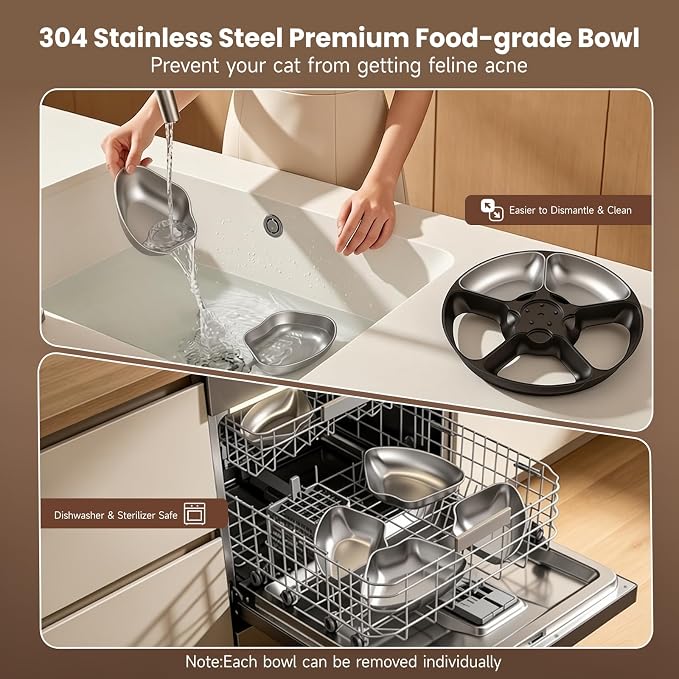 Automatic Cat Feeder Wet Food, Semiconductor Cooling & Heating 3 Days Fresh | 5 Meals Timed Cat Feeder with Stainless Steel Bowl, Easy to Clean, Programmable Wet Food Dispenser for Cat Dog
