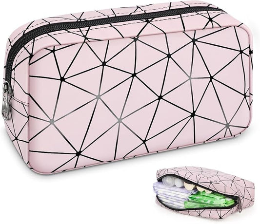 PU Sanitary Pad Pouch Discreet Period Underwear Organizer Bag | Water Resistant, Pink, Menstrual Cup Bag, Makeup Bag, Travel Essentials