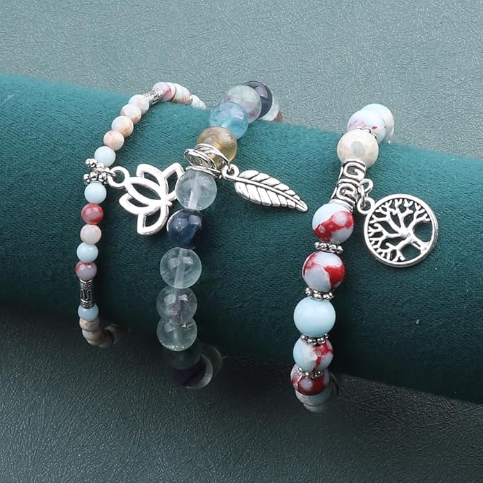 UEUC Tree of Life Yoga Healing Stone Bracelets,Multilayer Lotus Chakra Stone Reiki Bracelet Sets,Anxiety Crystal Natural Stone,for Women Stress Relief