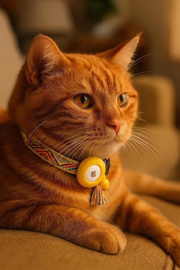 Cat Collar with AirTag Holder – Breakaway Lightweight Woven Cat Collar, Adjustable with Bell for Cats & Kittens ((Sunrise Path) | Amazegoods