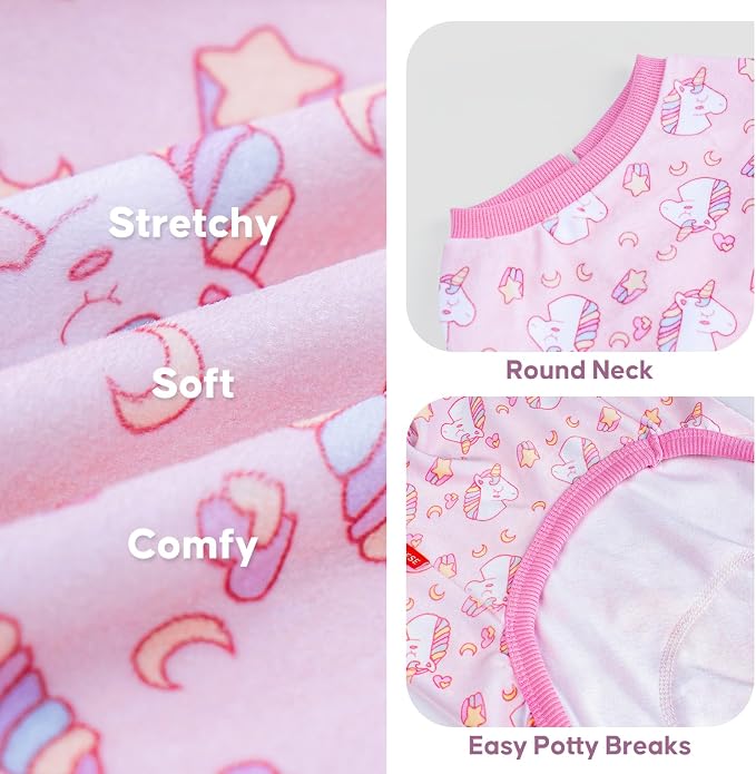 KYEESE Velvet Dog Pajamas for Small Dogs Soft Onesie Shirt, Unicorn Pink | 4-Way Stretch, Lightweight & Breathable, Reduces Shedding, Gentle on Sensitive Skin, Recovery Support, Easy Potty Breaks