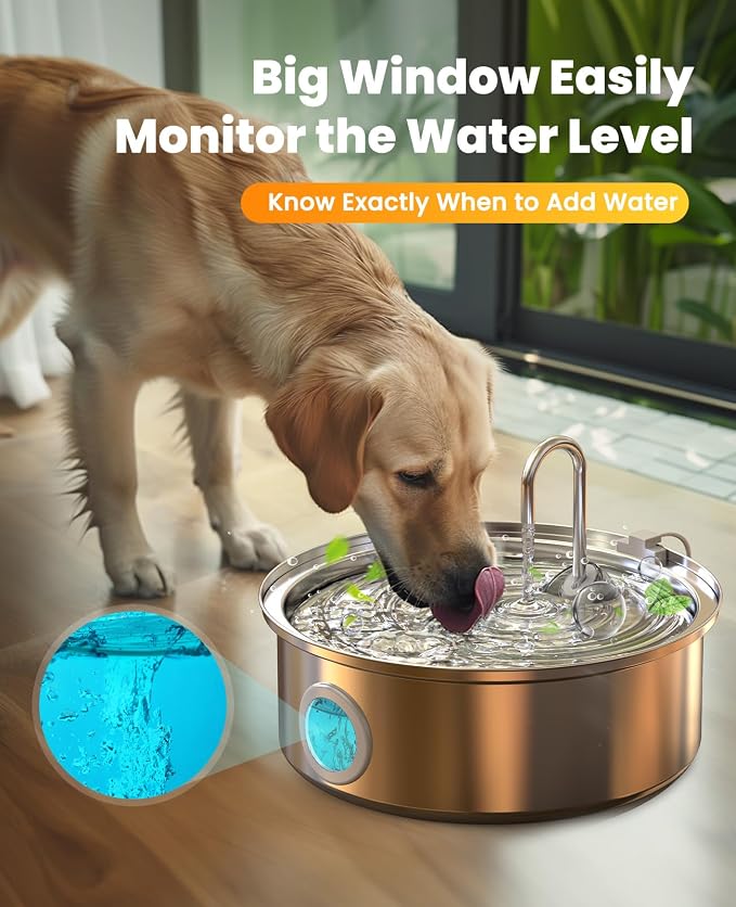 Oneisall 7L/230oz Pet Water Fountain | 25db Quiet Design,304 Stainless Steel,Contain 6Set Filters,Visual Water,5-Layer Filtration,Fit for Living Room Kitchen