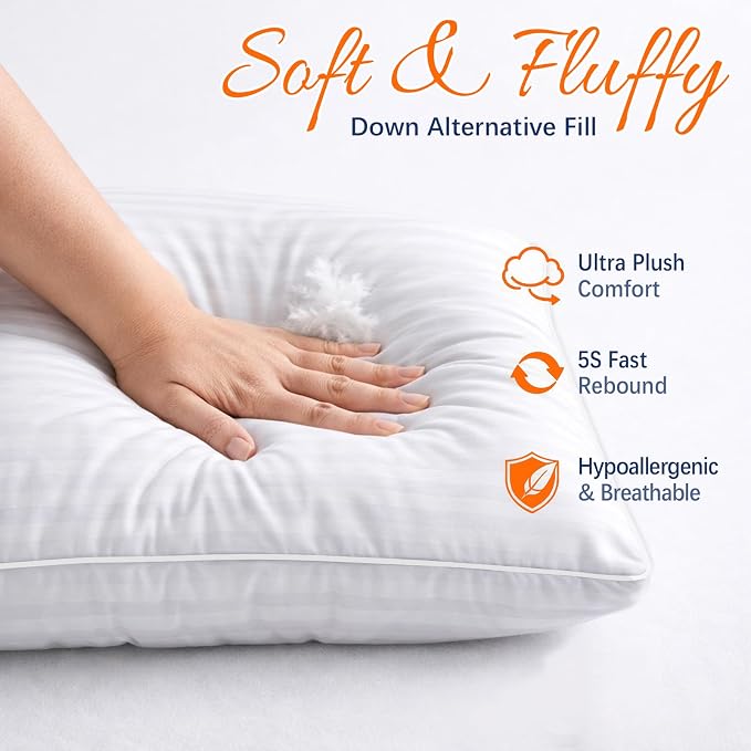 Yettbea 18x18 Inches Pillow Inserts Set of 4- Premium Soft Down Alternative Fill, Decorative Throw Pillows for Couch, Bed & Sofa, Supportive White Striped Bedroom Pillow Forms